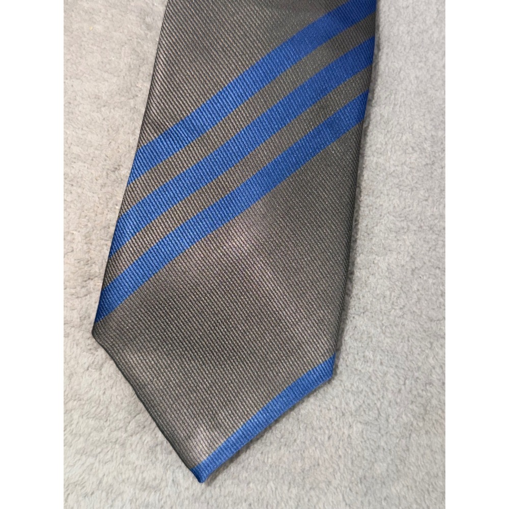 Banana Republic Mens Necktie Grey Blue Diagonal Striped Polyester Classic Tie‎